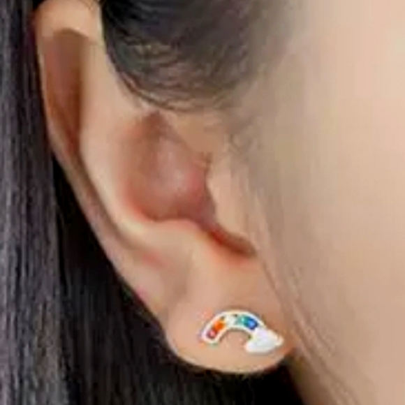 Rainbow Gemstones Silver S925 Cloud Stud Earrings - Picture 6 of 6